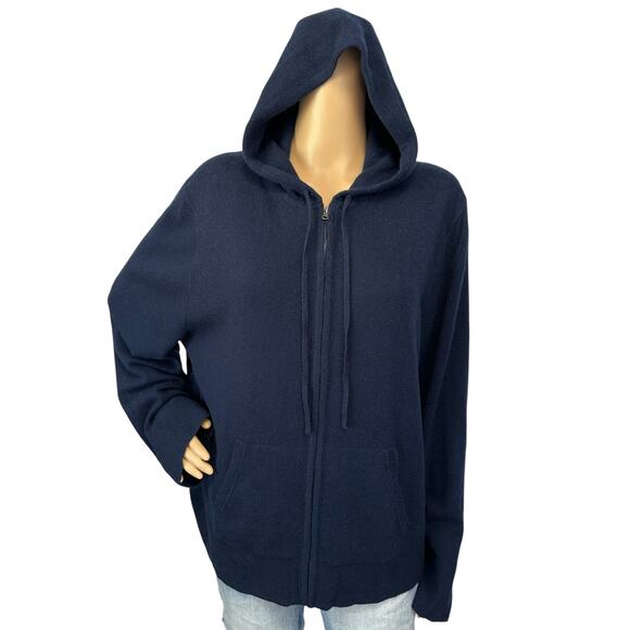 J. Crew Everyday Pure Cashmere Zip-Front Hoodie Navy Blue J6632 Size XXL - Picture 2 of 13